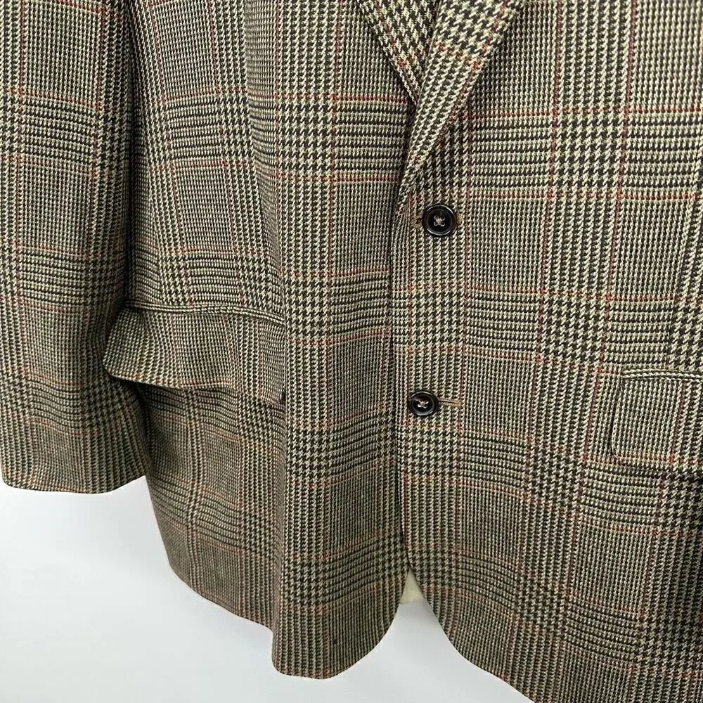 Banana Republic Vintage 90’s Men’s Herringbone Heritage Plaid Tan Wool Blazer